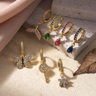 1 Piece Gold Silver Animal Butterfly Flower Fishtail Key CZ Dangle Hoop Clicker Earring Cartilage Ea