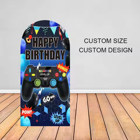 Mehofond Game on Arch Backdrop Covers Boy Custom Happy Birthday Party Level Up Go Win Balloon Decor 