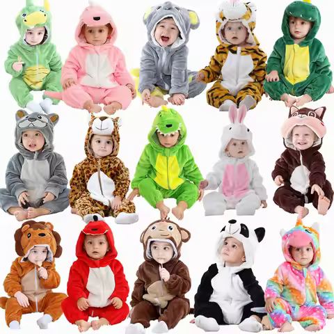 31 Styles Animal Pajamas for Baby Girls Boys Winter Clothes One piece Hooded Jumpsuits Kids Pijamas 