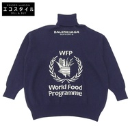 เสื้อไหมพรมคอเต่าแขนยาว Balenciaga โลโก้ WFP สำหรับผู้ชาย สีน้ำเงินเข้ม - [มือสอง]