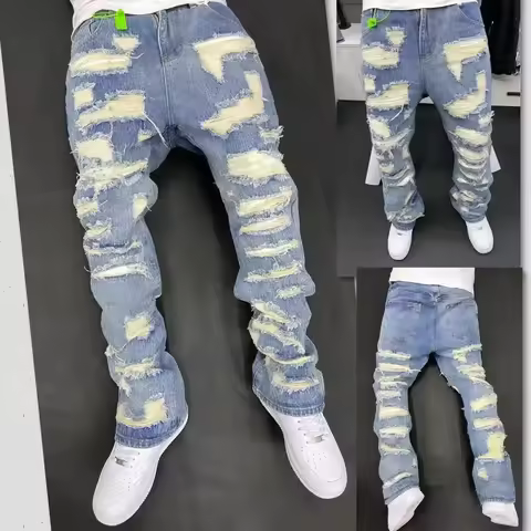 Vintage American Style Jeans High Street Tear Wear Resistant Clean Fit Denim Pants Hip Hop Culture H