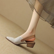 Huilm รองเท้าส้นสูงสำหรับผู้หญิง2023ส้นสูง4ซม. รองเท้าผู้หญิงขนาดใหญ่รองเท้าหนังส้นสูงแท้หัวแหลมรองเท้าแตะหนังนิ่มฤดูร้อนใหม่