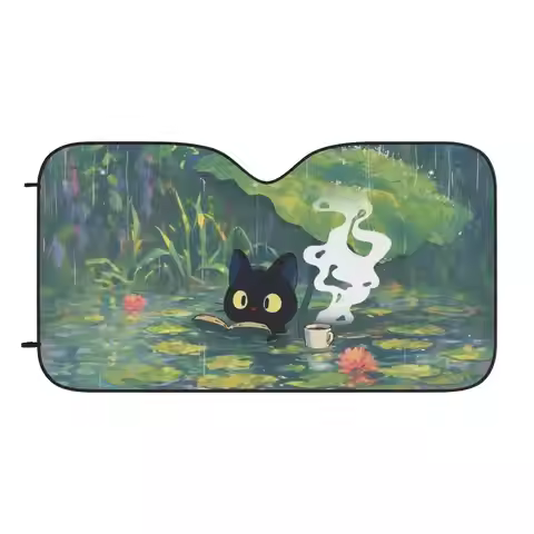 Studio Ghibli Car Sun Shade: Whimsical Cat Auto Accessory Sunshade for Windshield vehicle window ref