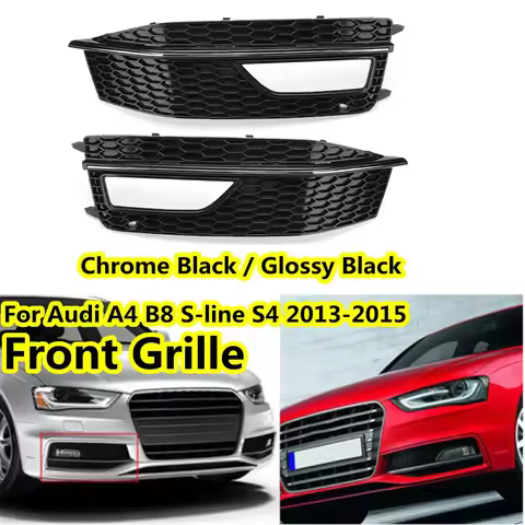 For Audi A4 B8 S-Line S4 2012 2013 2014 2015 Pair Gloss Black Front Bumper Lower Fog Light Grill Gri