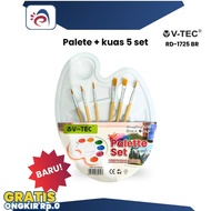 V-TEC RD 1725 BR 6 Pcs Painting Palette + Brush Set with 6 Brushes and White Oval Plastic Palette - 