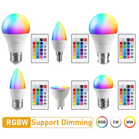 LED RGB Lamp Spotlight Bulb E27 E14 GU10 B22 AC120V 230V Bombillas LED 6W 10W IR Remote Control Led 