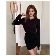 DUNEA Women's Irregular Pleated Bodycon Dress
