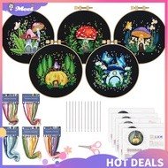 MEE 5 Sets Embroidery Kit For Beginners Art Craft Handy Sewing Set Mushroom Cross Decoration Painting Stitch Starter