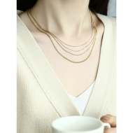 GeunYeon Jin Yan Pure 14K Gold Necklace Women Unisex Style Men Women Same Style Cuban Chain Flat Cha