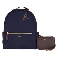 agnes b-Metal b. Comes With Coin Purse Nylon Backpack (Navy Blue) Small