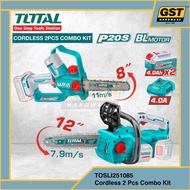Total P20S 2PCS Combo Kit 12" Brushless Chain Saw 8" Brushless Pruner Saw 2x4.0Ah Battery Charger TO