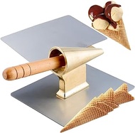 Ice Cream Waffle Cone Roller, Commercial Copper Egg Roll Ice Cream Holder with Non-Slip Wooden Handle, Dessert Cooking Decorating Baking DIY Tools Accessories