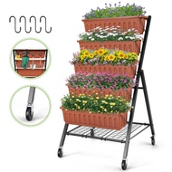 4ft Vertical Garden With Removable Locking Wheels 5-tier Raised Garden Bed Planter Box For Patio Out