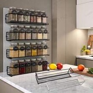 Black/Silver Metal Spice Rack, No Drill Mark Wall Mount Or Screw Installation, Space Saving Spice Ja