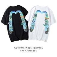 Evisu2024 Street Wear Crane Big M Letter Printing Trendy Student Short-Sleeved T-Shirt Men Women Couples Half-Sleeved Top Clothes JJ