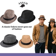 ANVCO Retro Fedora Casual Wear Men Solid Color Wide Brim Felt Hat Panama Cap Boater Summer Beach Sun