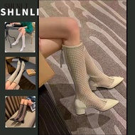 Women's Pointed Versatile Hollow Boots for Spring Summer American Solid Color Y2k Knight Boots