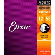 Elixir® Nanoweb 16052 สายกีตาร์โปร่ง เบอร์ 12 แบบเคลือบ Phosphor Bronze ของแท้ 100% (Light .012 - .0