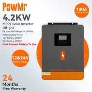 PowMr 12V 2.3KW/24V 4.2KW อินเวอร์เตอร์พลังงานแสงอาทิตย์แบบไฮบริดอินพุต Pv สูงสุด 500Vdc สามารถเชื่อ