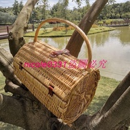 Large Capacity Cylindrical Wicker Picnic Basket Rattan ins Portable Full Set Supplies Storage Campin