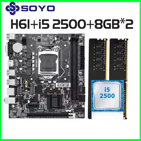 SOYO H61 Gaming Motherboard Kit with Intel LGA1155 CPU i5 2500 DDR3 (8GB*2) 16G Memory M.2 SATA Desk