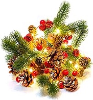 HomeKaren Christmas Garland Lights String 6.7Ft 20 LED Battery Operated with Pine Cone Red Berry Jingle Bell for Xmas Decor Fireplace Door Tree Indoor Outdoor