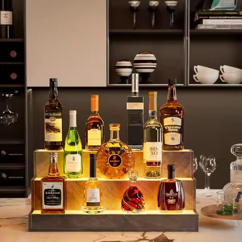 LED Lighted Liquor Bottle Display Shelf, 24" Bar Display Shelf, DIY Illuminated Bottle Shelf, App & 