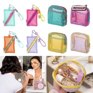 ROWAN1 Mesh Cosmetic Bag, Toiletry Candy Color Storage Bag, Dopamine Color Large Capacity Make Up