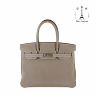 【巴黎站二手名牌專賣店】＊現貨＊HERMES 愛馬仕 真品＊C刻大象灰色銀釦BIRKIN 30柏金手提包