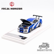 Focal Horizon FH 1:64 Skyline R34 C-West NFS Silver Blue Limited999 Diecast Model Car