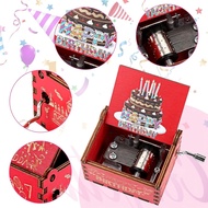 "Happy Birthday" Vintage Hand-Cranked Wooden Music Box with Lullaby Song - Wood Birthday/C