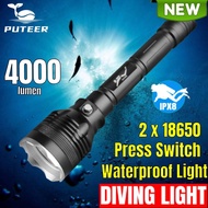 Puteer Scuba Diving Flashlight Waterproof Torches Super Bright 4000lumen Rechargeable  Flashlight