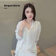 A26 Striped Shirt Long Sleeves Pastel Sweet Colors Korean Style Shirts for women