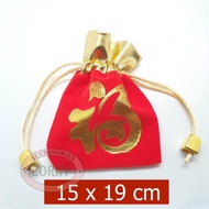 Tas Imlek Koin 15 X 19 Cm Angpao Kecil Emas Gold Merah Fu Kain Gantung