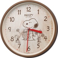 全新 日版 SNOOPY and WOODSTOCK 史努比 茶色 木質感 掛牆鐘 25x25cm PEANUTS Official Product RHYTHM