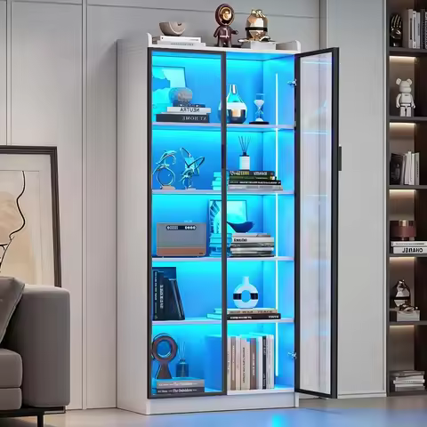 ^65" 5-Tier Glass Display Cabinet with Doors | Curio Case Showcase for Collectibles & Figures, Motio