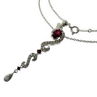 Ruby 0.676/0.07ct total, Diamond 0.37ct total, Necklace in 18K White Gold, 5.8g, 45cm, Women's