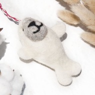 羊毛氈吊飾/羊毛氈鑰匙圈/動物鑰匙圈/動物羊毛氈-森林系白色海獅