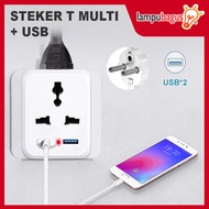 Steker T Multi Serbaguna 2 Lubang + 2 Port USB / Steker Usb