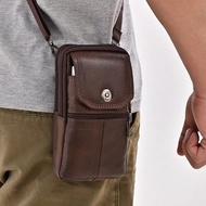 Men Leather Waist Bag Large Capacity Belt Bag Brown Shoulder Bags Crossbody Bags Multi-layer Buckle Mobile Phone Bag Bum Pouch SYUE