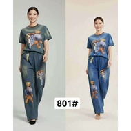 AS ELEGANT NEW Trendy Oversized Teddy Bear Graphic Denim Look Co-ord Set 801