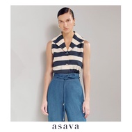 [asava ss25] Vesper Striped Sailor Collar Blouse เสื้อผู้หญิง ปกกะลาสี คอวี แขนกุด แต่งกระดุมหน้า ชา