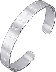19th J Jewels-Silver Stainless Steel Plain Openable Adjustable Free Size Big Strong Heavy Bracelet f