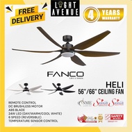 FANCO Heli Ceiling Fan with LED Light And Remote Control 6 Blade 56"/66"