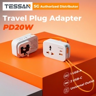 TESSAN - PD 20W Universal Socket Multi Plugs Cable Extension Socket with USB & Type C Phones Adapter
