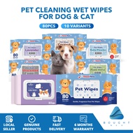 Pet Cleaning Wet Wipes for Dog & Cat 80pcs - Anti-Bacterial, Removes Dirt & Odor for Clean Paws