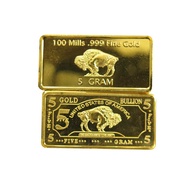 5 gram USA American Buffalo 100 Mills .999 Fine Gold Plated Bar 5g