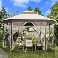 [tbxl] Heavy Duty Octagonal Gazebo Canopy W/Netting Sidewalls & Sturdy Steel Frame Roof Top Tent 10 