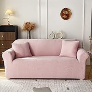 Super Stretch Waterproof Couch Cover, Spandex Jacquard Sofa Slipcover, Leakproof Furniture Protector for Kids, Pets, Dog and Cat 2 seat (Light Pink-1)