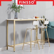 FINSSO: Parsons Marble Texture Wooden Bar Table with Gold Metal Frame + 2 Bar Stools